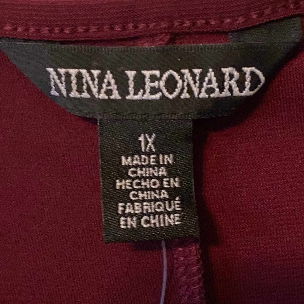 Nina Leonard Deep Wine Sheer Sleeve Floral Detail Tunic Dress Plus Size 1X‎ - Picture 5 of 10